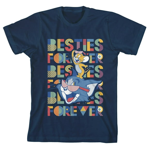 Tom & Jerry Besties Forever Boy's Navy T-shirt-Large