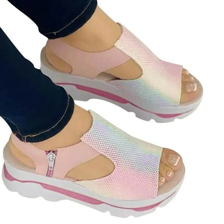 

Puawkoer Sandals For Women Ladies Fashion Solid Wedges Casual Shoes Roman Platform Sandals