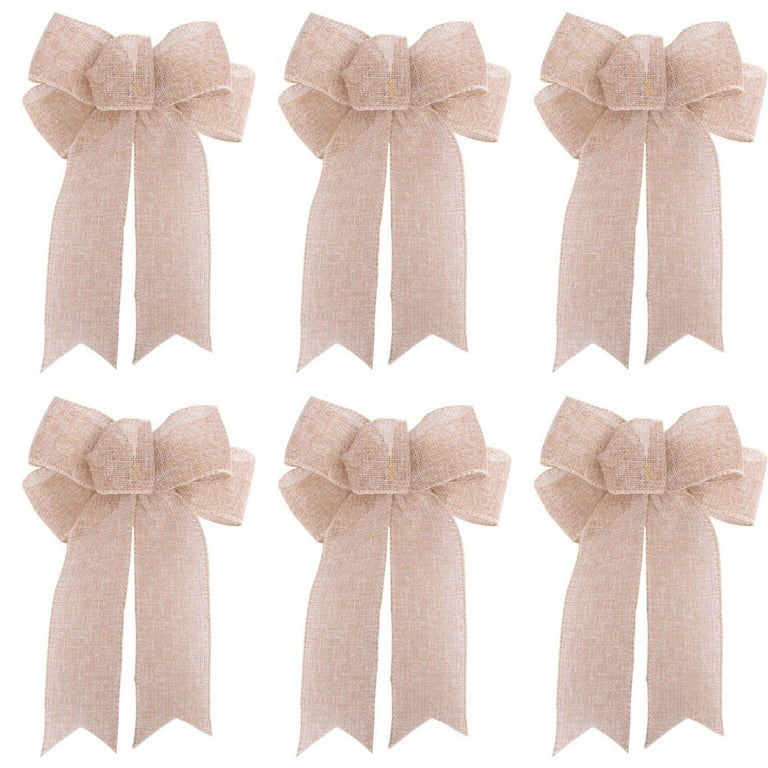 6 Pieces Burlap Bow Christmas Burlap Bows Burlap Wreaths Bows Rustic Bow Holiday Wreath Bow DIY Crafts Burlap Bows for Christmas Tree Wrapping Crafts