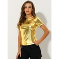 thumbnail image 4 of INSPIRE CHIC Women's Party Metallic Textured Short Sleeve Shiny Multi Color Top Shiny Gold S, 4 of 4
