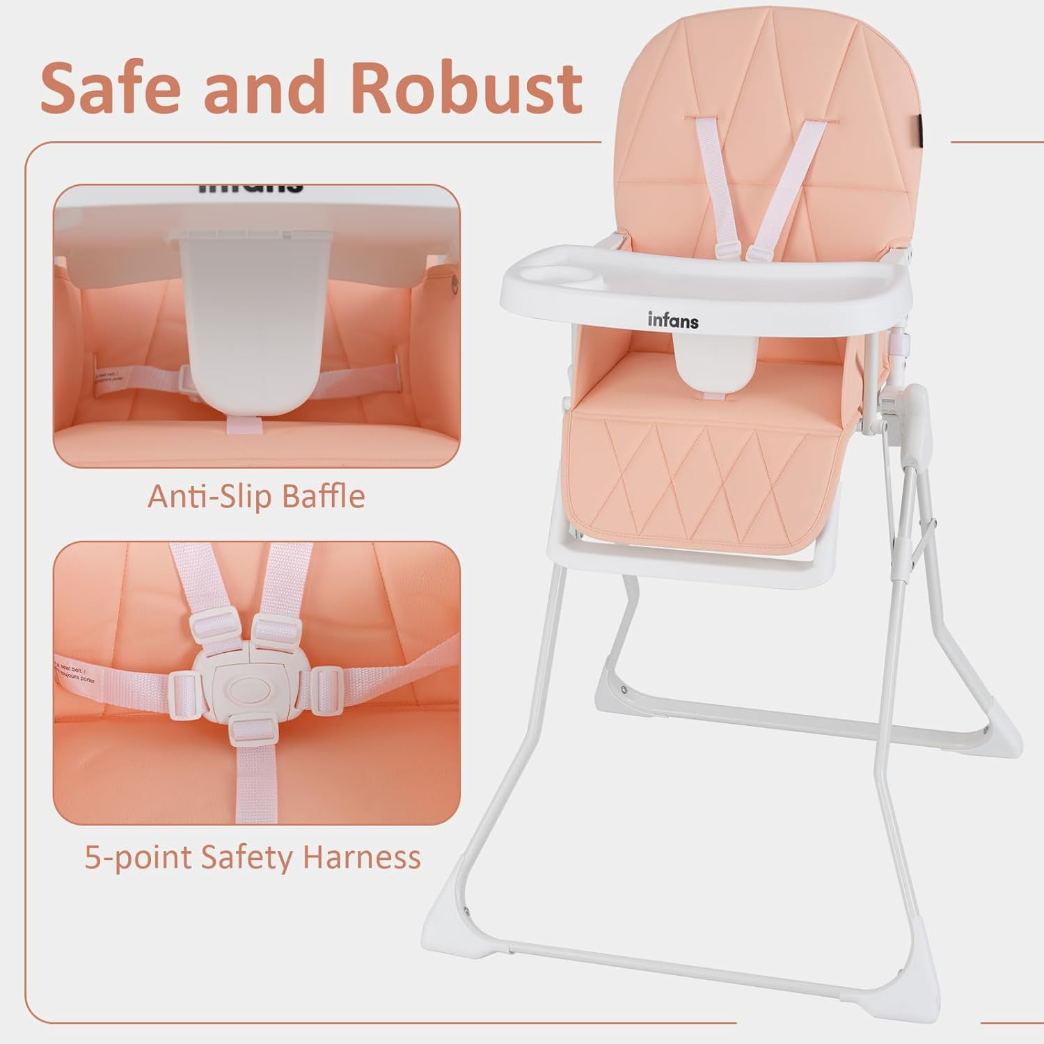 INFANS Baby High Chair, Quick Folding Portable Highchair for Babies and Toddlers with Adjustable Footrest Removable Dishwasher Tray PU Seat, Compact Highchairs for Baby Age 6-36 Months
