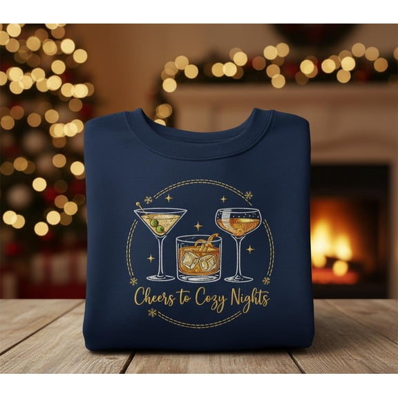 Cheers to Cozy Nights Embroidered Sweatshirt | Holiday Cocktail Trio Sweater | Cozy Winter Drink Lover Gift