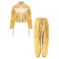 thumbnail image 2 of iixpin Kids Girls Sparkly 2PCS Hip Hop Jazz Dance Outfit Long Sleeve Tassel Jacket with Metallic Jogger Pants Gold 16, 2 of 7