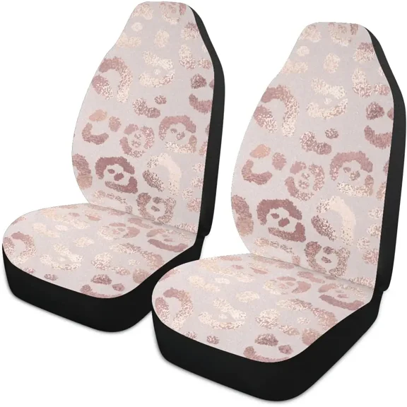 2PC Car Seat Covers Pink Lip Cheetah Rose Gold Bling Women Print Front Seats Covers Only Neoprene Car