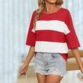 thumbnail image 5 of Jalioing T Shirt for Women Trendy Half Sleeve Dropped Shoulder Striped Tee Oversized Casual Crew Neck Tops, 5 of 7