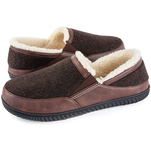 Men's Memory Foam Slippers with Cozy Fleece Lining, Closed Back House Slippers with Anti-Skid Rubber Sole