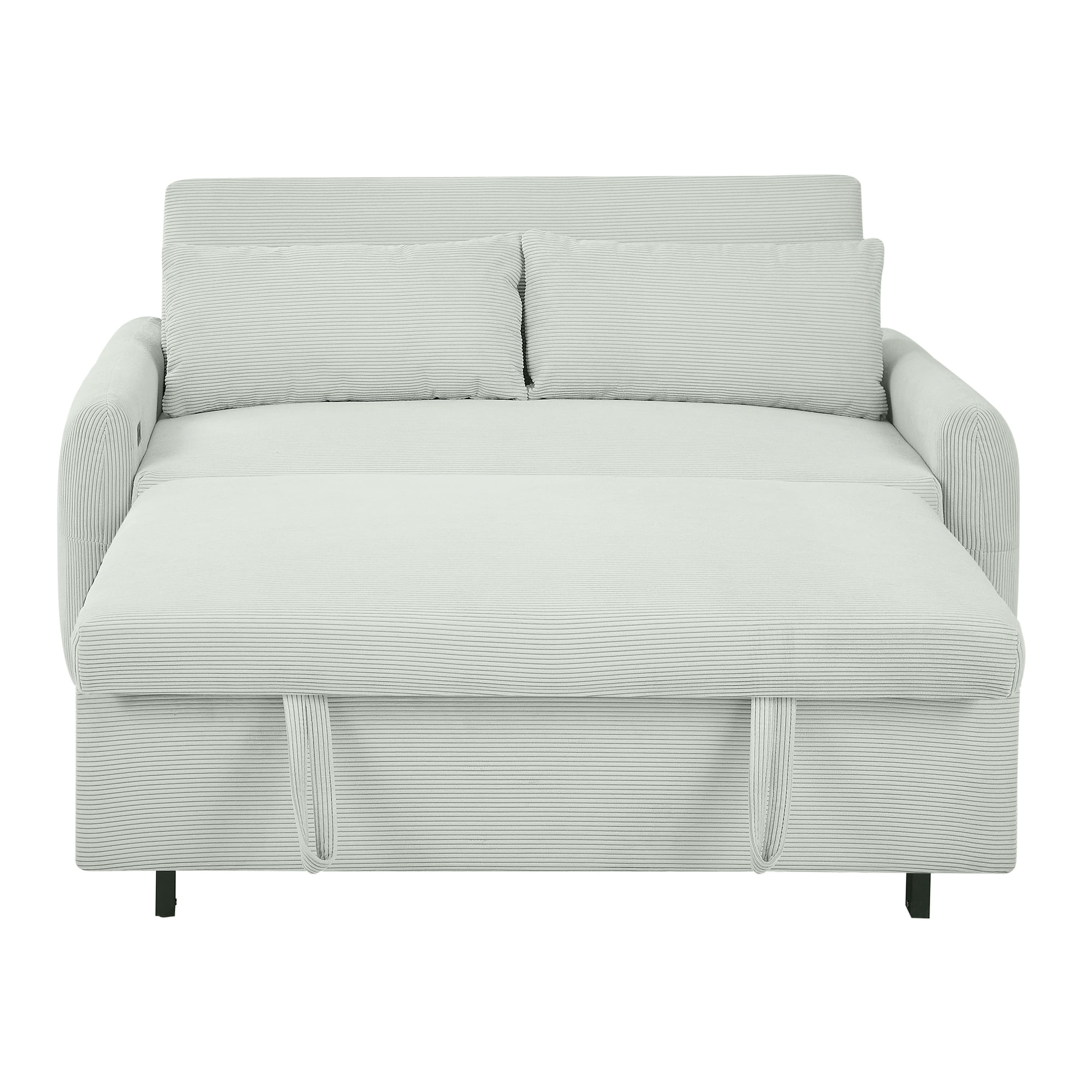 Pull-out Sofa Bed Convertible Couch 2 Seat Loveseat Sofa Modern Sleeper Sofa with Two Throw Pillows and USB Ports for Living Room
