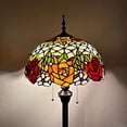 thumbnail image 5 of Tiffany Floor Lamp Red Orange Stained Glass Rose Flowers Metal Base LED Bulbs Included For Living Room Bedroom 16"W*16"D*64"H, 5 of 10