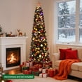 thumbnail image 6 of 6 Ft Pre-Lit Black Halloween Christmas Tree, Slim Artificial Pencil Christmas Tree with 250 Colorful LED Lights, 8 Lighting Modes, 571 Tips, Lighted Hinged Skinny Xmas Tree, 6 of 7