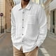 thumbnail image 1 of pstuiky hombres de manga larga, Camisa de lino con bolsillo y solapa con botones y manga larga de color liso para hombre top de hombre xl, 1 of 9