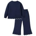 thumbnail image 4 of HILEELANG Girls' 3-8T Navy Blue Bow Print Scalloped Casual Playwear for Kids,Soft Loungewear Outfit Sets,5Y, 4 of 14