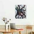 thumbnail image 3 of Lingy  Vertical Canvas Wall Art Abstract Grey and Blue Octopus Printed on Canvas Sea Life Picture Poster Gallery Wrap Vintage Farmhouse Home Décor Ready to Hang, 3 of 5