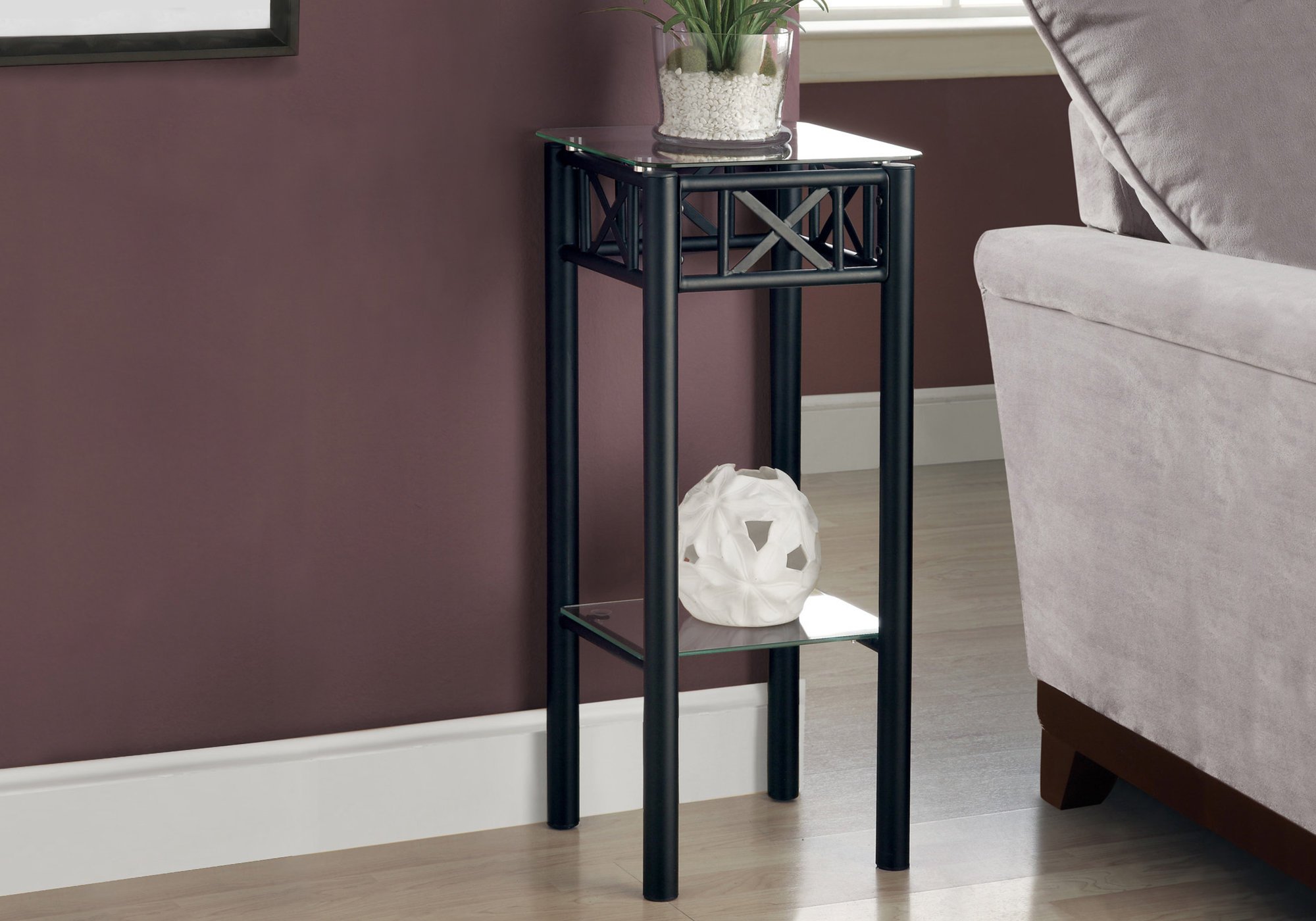 18'.25" x 10'.25" x 24" Black, Metal, Tempered Glass Accent Table