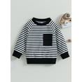 thumbnail image 2 of Arvbitana Infant Baby Boys Girls Casual Sweatshirt with Breast Pocket Stripe Print Long Sleeve Crew Neck Pullover Tops 0-18M, 2 of 8