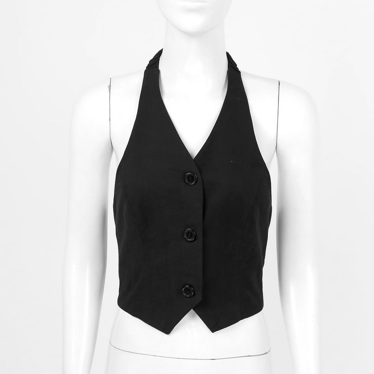 DPOIS Women's Waistcoat Vest Halter Neck Button Down Dressy Vests