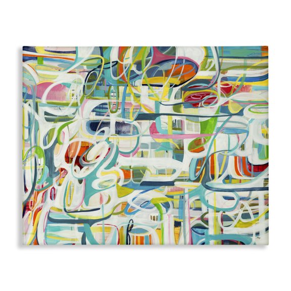 Stupell Industries Contemporary Curved Line Chaos Lively Blue Green Abstract Movement Canvas Art, 20 x 16, by Lisa Ridgers