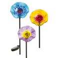 thumbnail image 1 of Hand-Blown Glass Solar Speckled Flower Garden Stakes, Set of 3, 1 of 2
