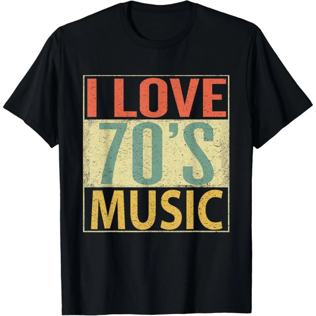 Camiseta de Música de los 70 para Mujer - Diseño Vintage Retro "I Love 70s", Regalo Ideal, Colores Negro y Blanco