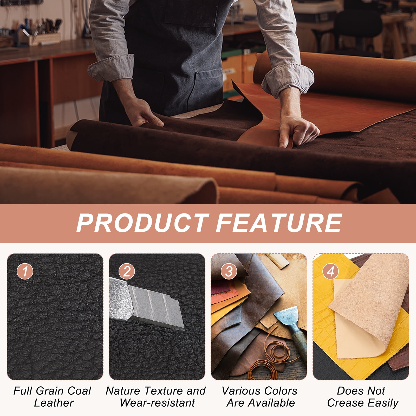Uxcell 15 Pcs Leather Hide 12x8" Leather Pieces Artificial Cow Leathers for Craft Coffee Tone