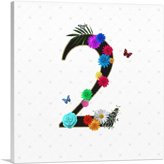 ARTCANVAS Flower Plant Butterfly Alphabet Number 2 Two Numeral Canvas Art Print - Size: 18" x 18" (1.50" Deep)