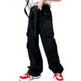 thumbnail image 1 of YONGHS Girls Kids Casual Jogger Sweatpants Loose Cargo Pants Trousers Hip Hop Jazz Street Dancewear Black 8-9, 1 of 4