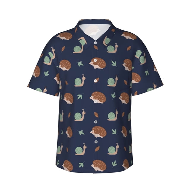 Fotbe Hedgehog And Snail Camisa Hawaiana para Hombre Unisex – Camisa Casual de Verano con Botones de Manga Corta de Algodón y Lino,XX-Large