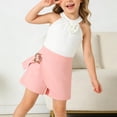 thumbnail image 5 of Mifsaly Girls 2 Piece Summer Outfit Sets Halter Neck Sleeveless Tops with 3D Rose Applique and Decorative Buckle Wrap Skort Shorts Kids Fashion Party Casual Clothes, 5 of 6