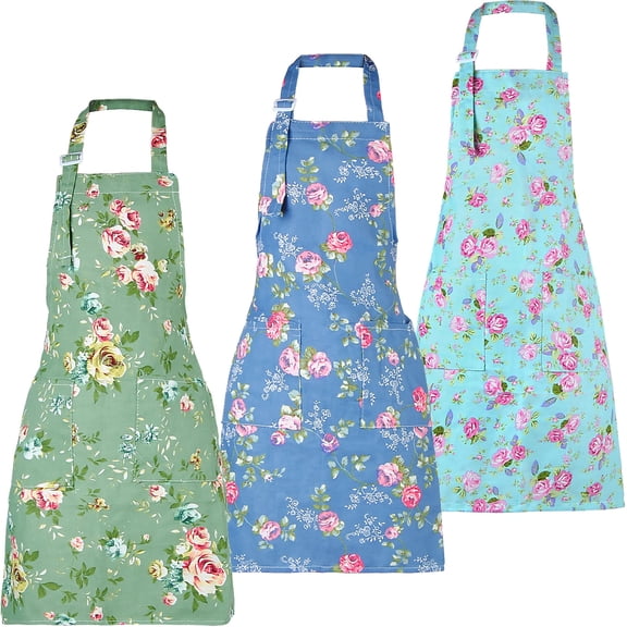 Hootek 3 Pack Aprons with Pockets, Waterproof Aprons for Women Adjustable Cooking Aprons for Women Kitchen Garden Salon, Green