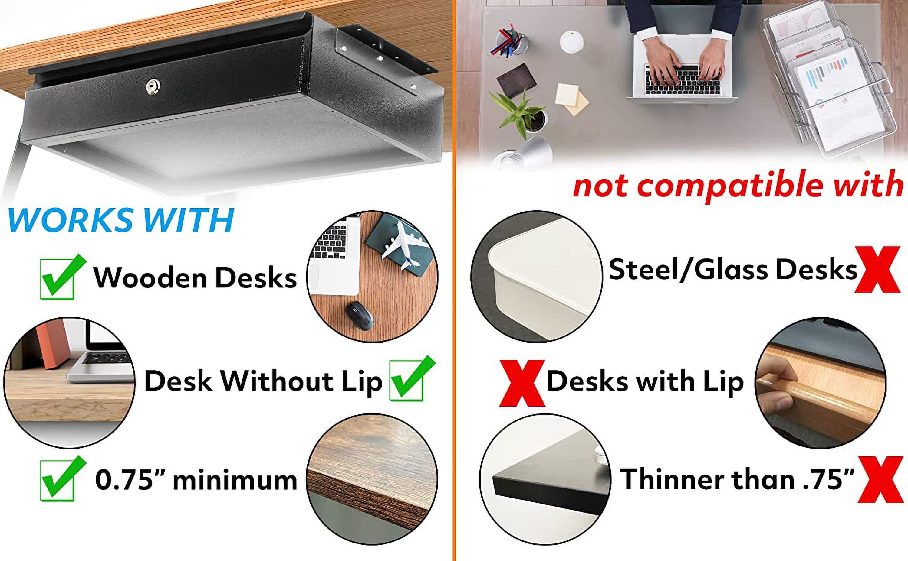 POCHAR 17.75" Steel Under Desk Drawer Slide Out with Lock - Attachable Desk Drawer - Locking Undermount Drawer Slides for Home Office
