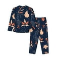 thumbnail image 2 of Junzan Autumn Leaves With Blue Print Womens Pajama Sets,Long Sleeve Button Down For Women Pjs 2 Piece, 2 of 9