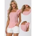 thumbnail image 2 of DARING DIVA Square Neck Ruffle Sleeve Blouse S Pink, 2 of 6