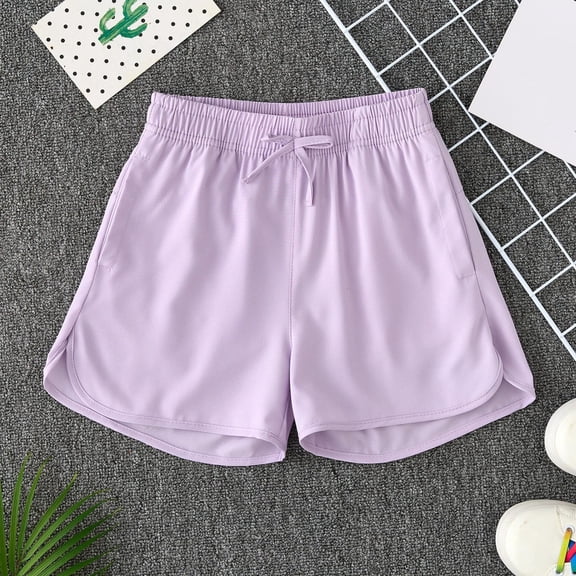 Trikvn Girls Athletic Running Shorts Quick Dry Summer Swim Trunks Elastic Waist with Drawstring and Side Pockets Lightweight Boardshorts for Beach Gym Workout