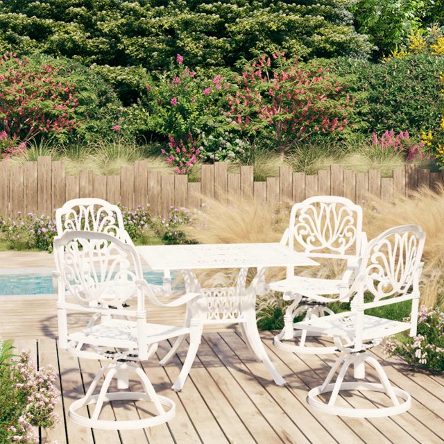vidaXL 5 Piece Bistro Set Cast Aluminium White