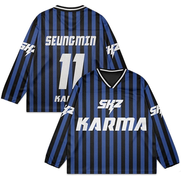 Kpop Stray Kids SKZ Karma Album Merch Splicing V-Neck Jersey  – Unisex Long Sleeve Pullover Sweatshirts Casual Streetwear for STAY Fan Support Outfi