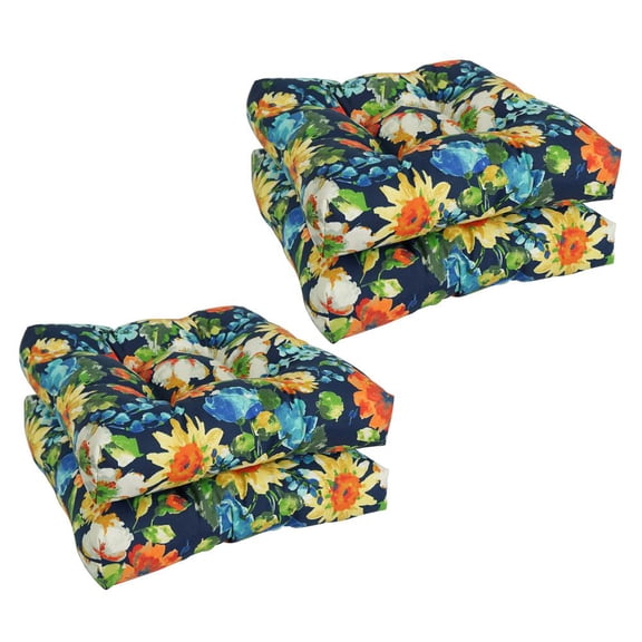 Blazing Needles Outdoor 19-inch Square Chair Cushion, 19" x 19", Alfinia Fresco Caspian 4 Count
