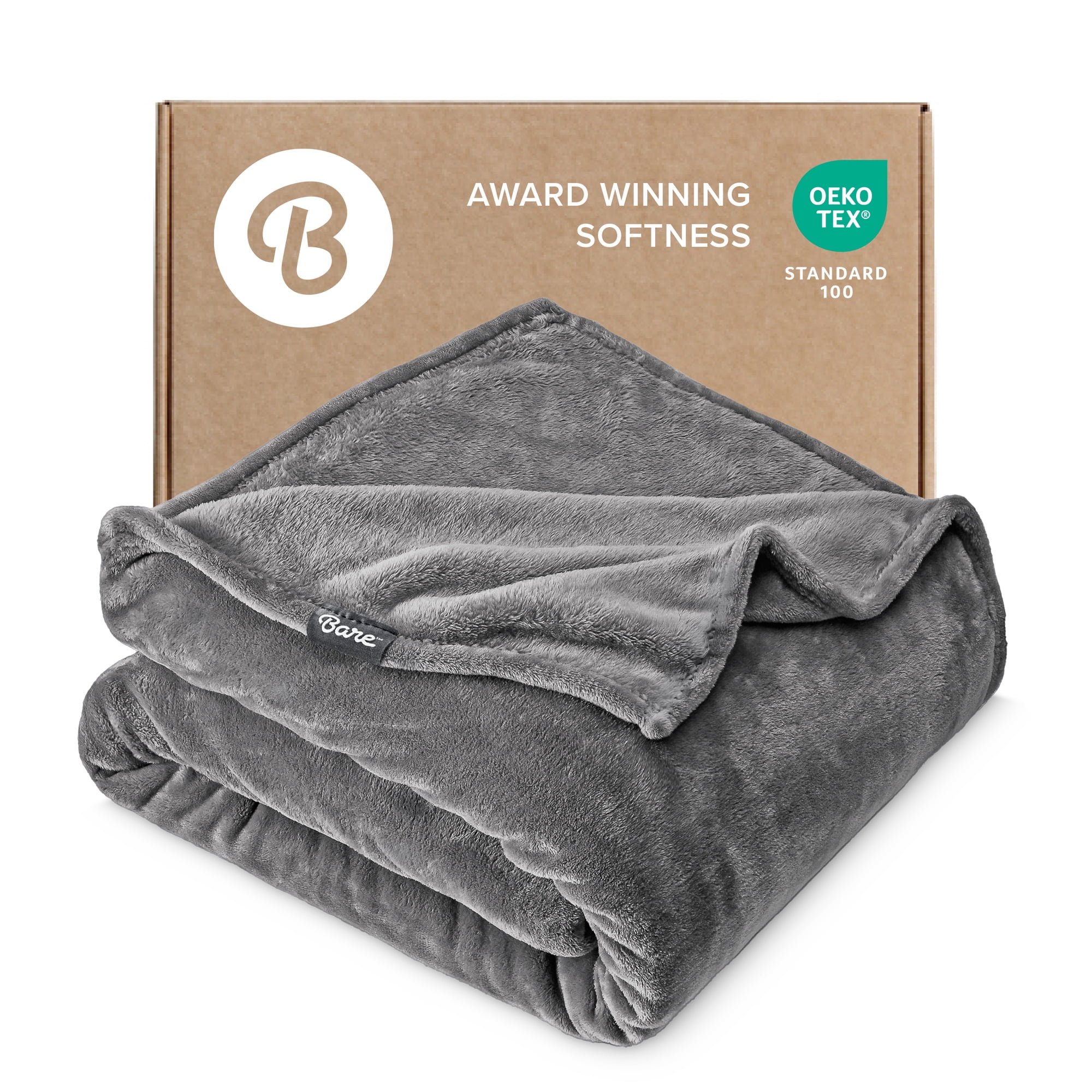 Bare Home Microplush Fleece Blanket - 300 GSM - Fuzzy Microfleece - Soft & Plush - Full/Queen, Gray