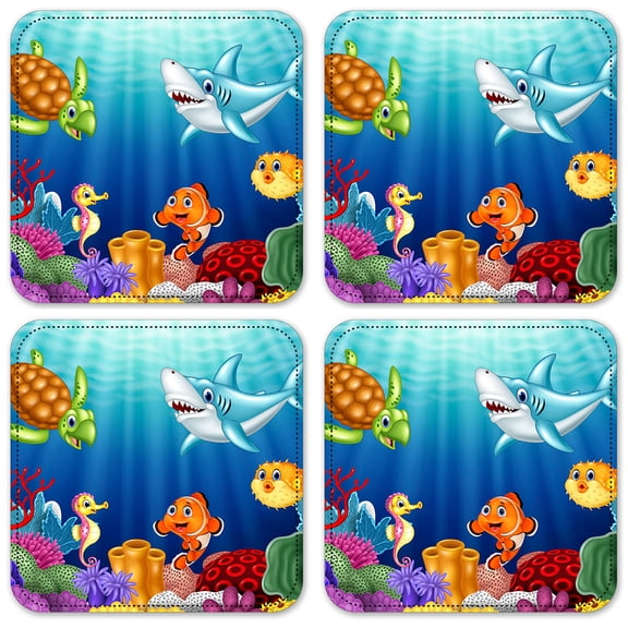 Vinyl Drink Coasters - Set of 4 - Friendly Sea Animals