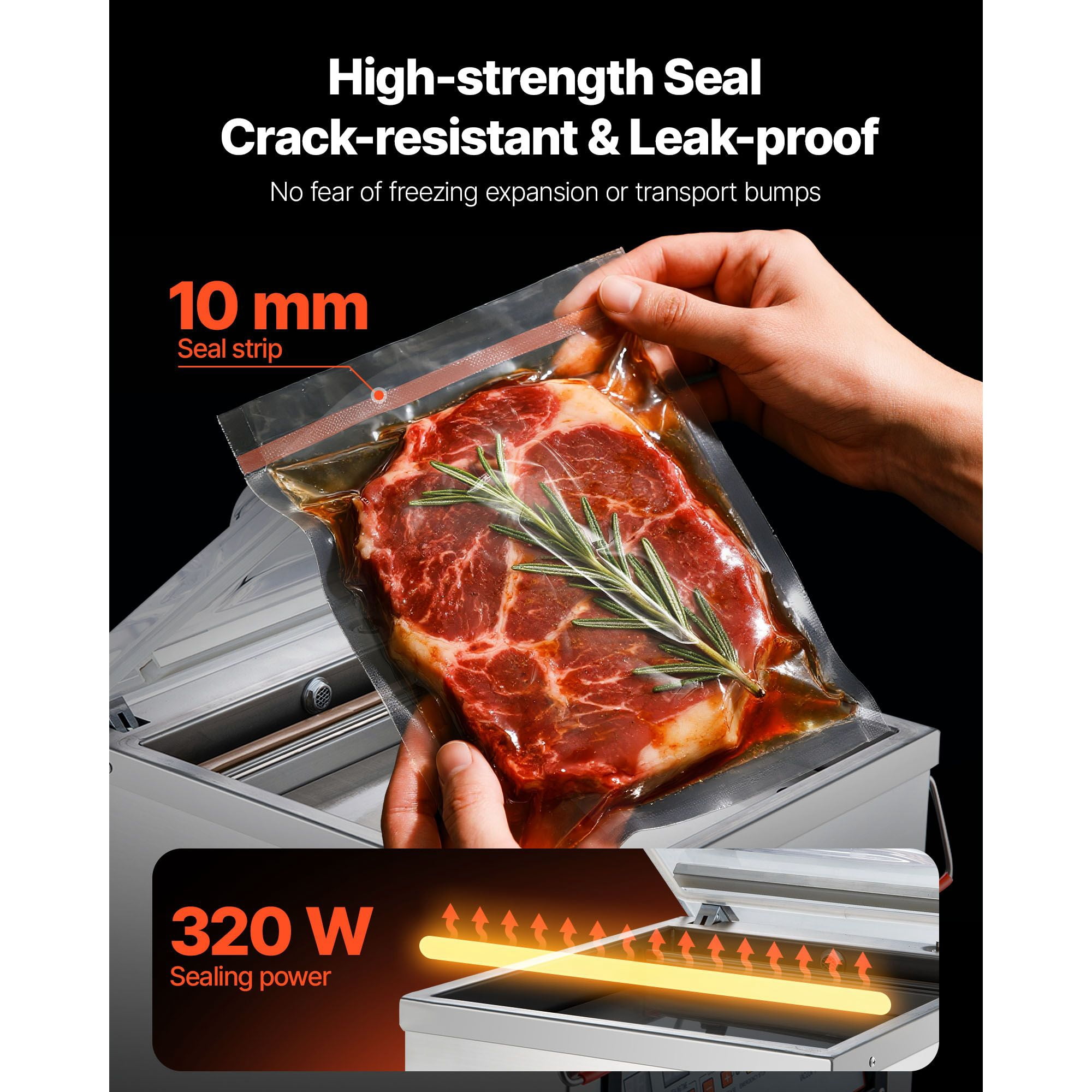 Chamber Vacuum Sealer, 320W Sealing Power, Vacuum Packing Machine for Wet Foods, Meats, Marinades and More, Compact Size with 12.6 in Sealing Length, Applied in Home Kitchen and Commercial Use