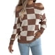 thumbnail image 2 of CORIRESHA Women's Autumn Casual Contrast Plaid Round Neck Long Sleeve Off-Shoulder Pullover Sweater, 2 of 4