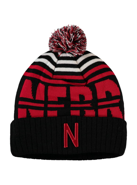 Men's Top of the World Black/Scarlet Nebraska Huskers Colossal Cuffed Knit Hat with Pom - OSFA
