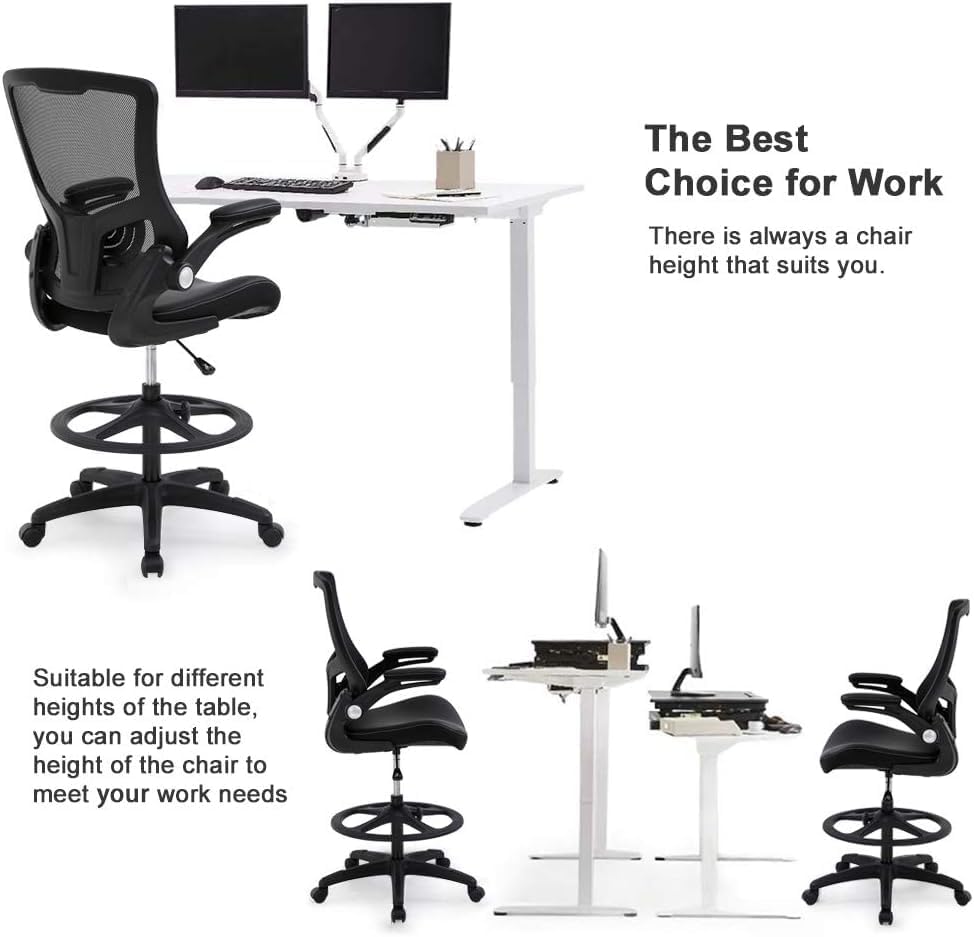 PayLessHere Ergonomic Tall Office Chair ，Adjustable Height Mesh Desk Chair Drafting Stool，Black