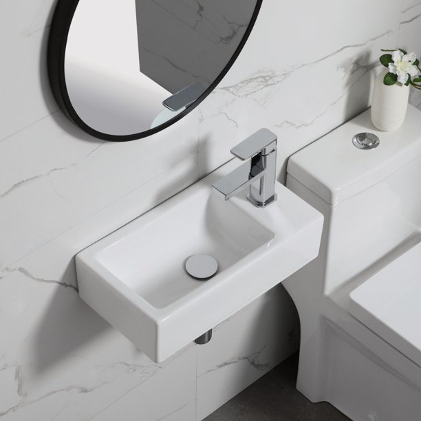 Bathroom Corner Sink, 18”x10" Small Ceramic Hand Wash Basin Sink Wall