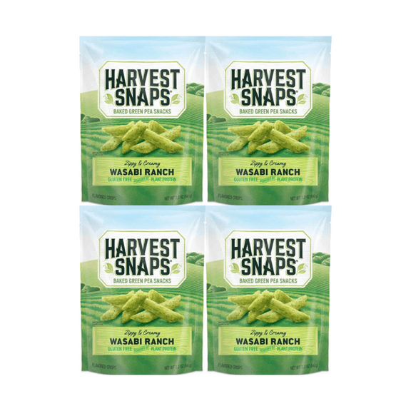 Snack Pack Harvest Snaps Veggie Chips, Wasabi Ranch Flavor, Gluten-Free, High Protein, Plant-Based, 4 Pack, Healthy On-the-Go Snacks for Lunches, Work, or Travel, Crunchy and Flavorful Chips
