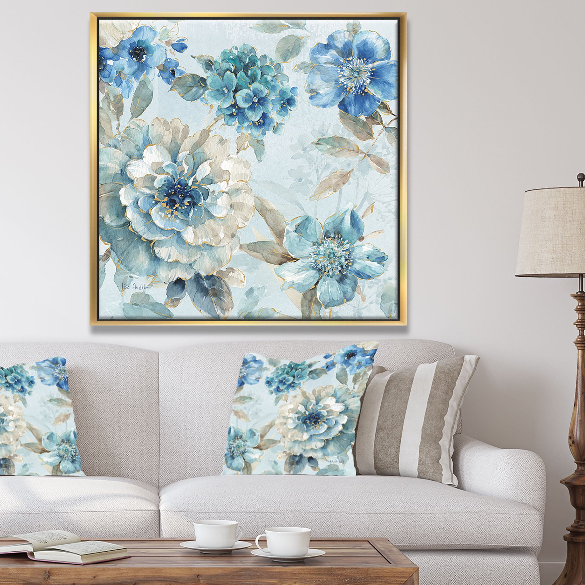 Designart ' Indigold Watercolor Lovely bird IV ' Farmhouse Framed Canvas
