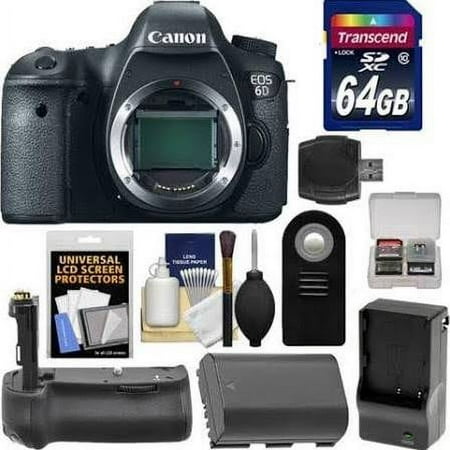 Canon EOS 6D Digital SLR Camera Body with 64GB Card + Battery & Charger + Battery Grip + Remote + Accessory Kit