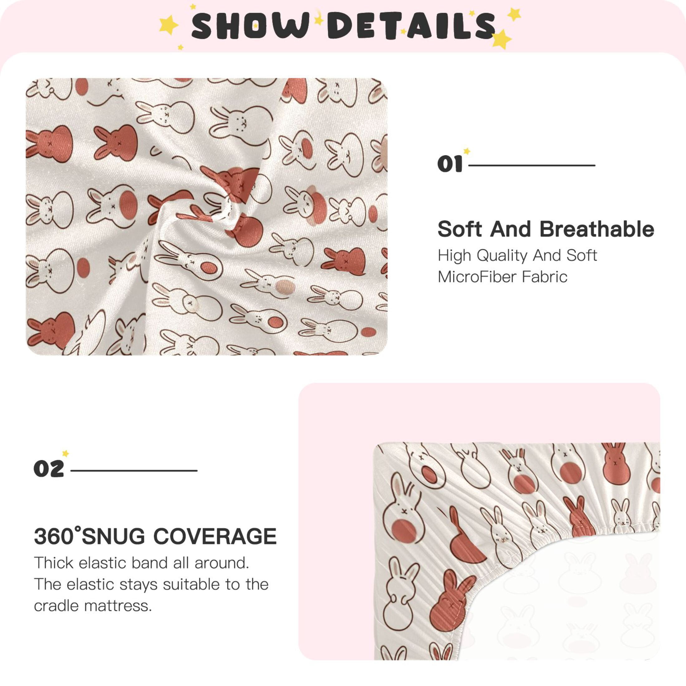Baby Essentials 52”x 28”- Standard Cotton-like Modal Elastic- Cute Design Crib Sheets for Newborns and Toddlers