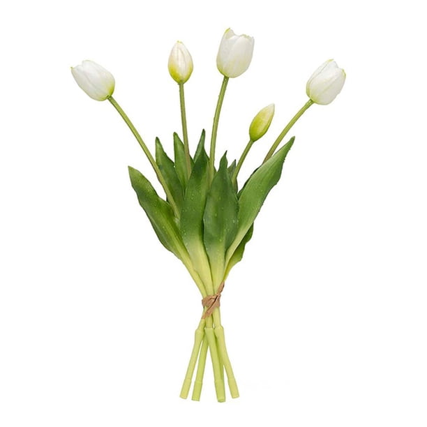 Ramo de tulipanes artificiales de 5 cabezas, tallo largo de 15,7 pulgadas, tacto real, para arreglos florales de primavera, decoración de bodas y casas de campo.