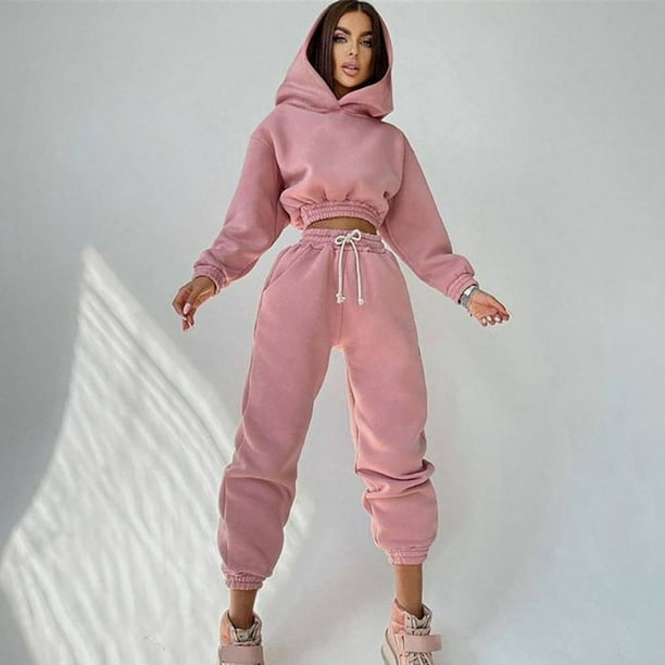 Jogging Suits for Women 2 Piece Sweatsuits Tracksuits Outfits Solid Long  Sleeve Crop Hoodie Sweatpants Fall Fashion Sets 