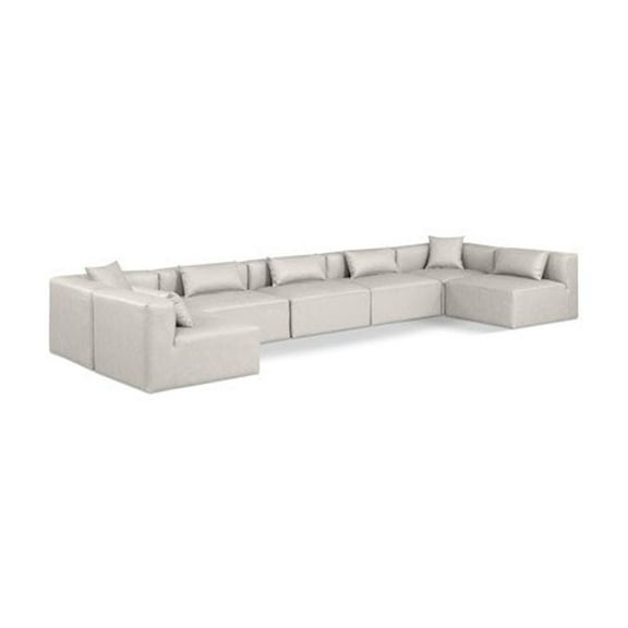 Meridian Furniture Cube Cream Vegan Leather 7-Pc. U-Shaped Modular Sectional