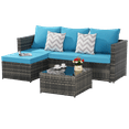 thumbnail image 5 of 2-Piece Patio Furniture Set, Outdoor Woven Sectional L- Shaped Patio Furniture , Wicker Conversation Set with Ottoman, Detachable Lounger Table for Backyard Poolside (Light Blue), 5 of 11